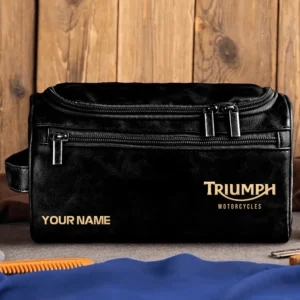 Triumph Motorcycles  Exclusive Logo - Personalized Leather Toiletry Bag QTMT180425TRIA1 - Black