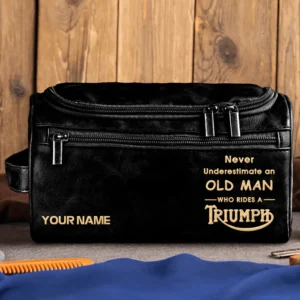 Triumph Motorcycles  Exclusive Logo - Personalized Leather Toiletry Bag QTMT180425TRIA2 - Black