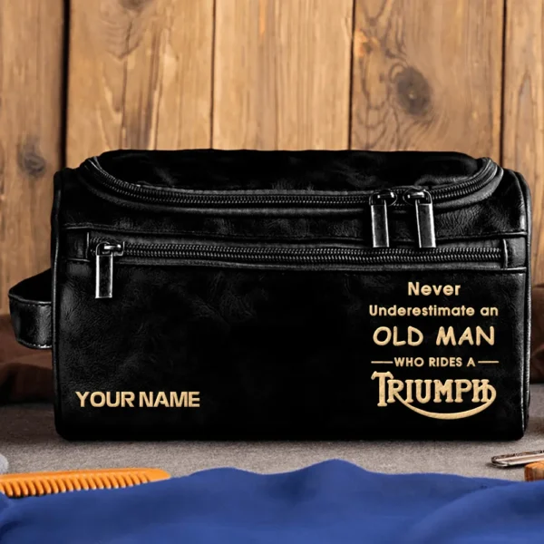 Triumph Motorcycles  Exclusive Logo - Personalized Leather Toiletry Bag QTMT180425TRIA2 - Black