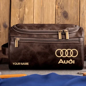 Audi Car Exclusive Logo - Personalized Leather Toiletry Bag QTCAR120625A2AUD - Coffee