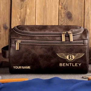 Bentley Car Exclusive Logo - Personalized Leather Toiletry Bag QTCAR120625A2BEN - Coffee