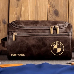 BMW Car Exclusive Logo - Personalized Leather Toiletry Bag QTCAR120625A2BMW - Coffee