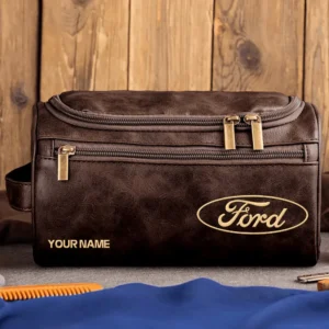 Ford Car Exclusive Logo - Personalized Leather Toiletry Bag QTCAR120625A2FOR - Coffee