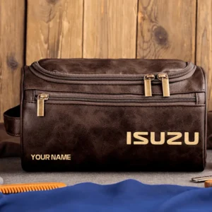 Isuzu Car Exclusive Logo - Personalized Leather Toiletry Bag QTCAR120625A2ISU - Coffee