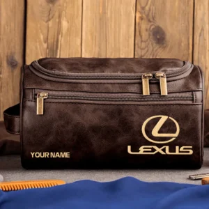 Lexus Car Exclusive Logo - Personalized Leather Toiletry Bag QTCAR120625A2LEX - Coffee