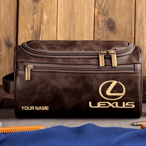 Lexus Car Exclusive Logo - Personalized Leather Toiletry Bag QTCAR120625A2LEX - Coffee