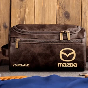 Mazda Car Exclusive Logo - Personalized Leather Toiletry Bag QTCAR120625A2MAZ - Coffee