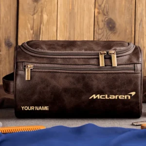 McLaren Car Exclusive Logo - Personalized Leather Toiletry Bag QTCAR120625A2MCL - Coffee