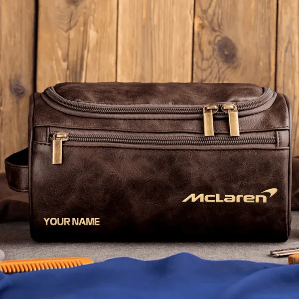 McLaren Car Exclusive Logo - Personalized Leather Toiletry Bag QTCAR120625A2MCL - Coffee
