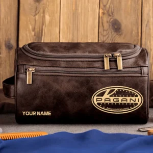 Pagani Car Exclusive Logo - Personalized Leather Toiletry Bag QTCAR120625A2PAG - Coffee