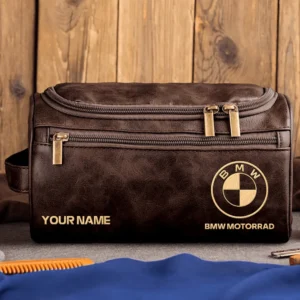 BMW Motorrad Motorcycles  Exclusive Logo - Personalized Leather Toiletry Bag QTMT180425BMW - Coffee