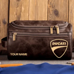 Ducati Motorcycles  Exclusive Logo - Personalized Leather Toiletry Bag QTMT180425DUC - Coffee