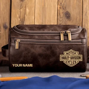 Harley-Davidson Motorcycles  Exclusive Logo - Personalized Leather Toiletry Bag QTMT180425HD - Coffee
