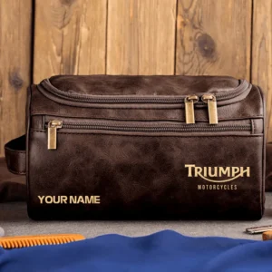 Triumph Motorcycles  Exclusive Logo - Personalized Leather Toiletry Bag QTMT180425TRIA1 - Coffee