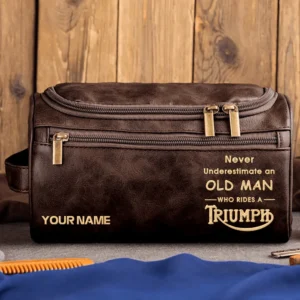 Triumph Motorcycles  Exclusive Logo - Personalized Leather Toiletry Bag QTMT180425TRIA2 - Coffee