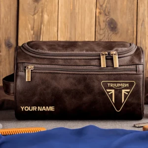 Triumph Motorcycles  Exclusive Logo - Personalized Leather Toiletry Bag QTMT180425TRIA5 - Coffee