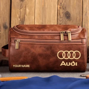 Audi Car Exclusive Logo - Personalized Leather Toiletry Bag QTCAR120625A2AUD - Dark Brown