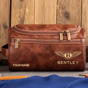 Bentley Car Exclusive Logo - Personalized Leather Toiletry Bag QTCAR120625A2BEN - Dark Brown