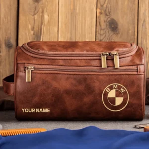 BMW Car Exclusive Logo - Personalized Leather Toiletry Bag QTCAR120625A2BMW - Dark Brown