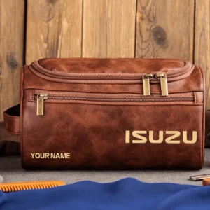 Isuzu Car Exclusive Logo - Personalized Leather Toiletry Bag QTCAR120625A2ISU - Dark Brown
