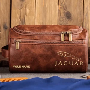 Jaguar Car Exclusive Logo - Personalized Leather Toiletry Bag QTCAR120625A2JAG - Dark Brown