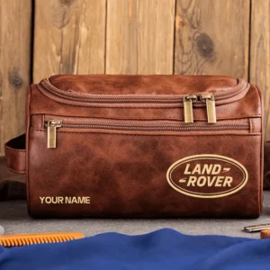 Land Rover Car Exclusive Logo - Personalized Leather Toiletry Bag QTCAR120625A2LRD - Dark Brown