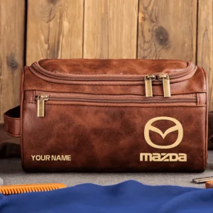 Mazda Car Exclusive Logo - Personalized Leather Toiletry Bag QTCAR120625A2MAZ - Dark Brown