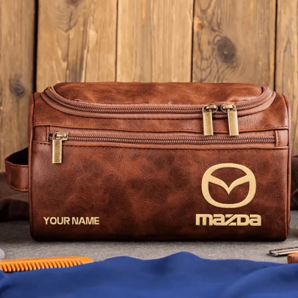 Mazda Car Exclusive Logo - Personalized Leather Toiletry Bag QTCAR120625A2MAZ - Dark Brown