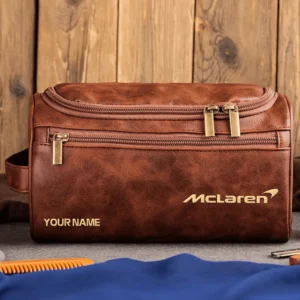 McLaren Car Exclusive Logo - Personalized Leather Toiletry Bag QTCAR120625A2MCL - Dark Brown