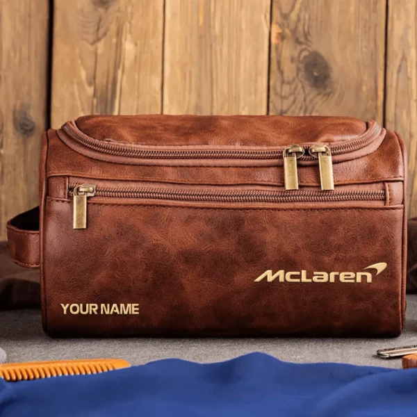 McLaren Car Exclusive Logo - Personalized Leather Toiletry Bag QTCAR120625A2MCL - Dark Brown