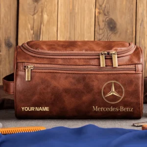 Mercedes-Benz Car Exclusive Logo - Personalized Leather Toiletry Bag QTCAR120625A2MER - Dark Brown