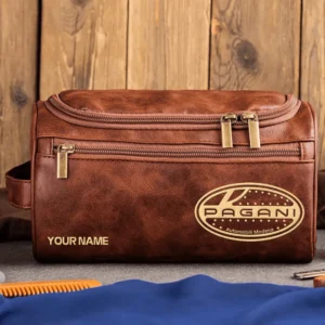 Pagani Car Exclusive Logo - Personalized Leather Toiletry Bag QTCAR120625A2PAG - Dark Brown