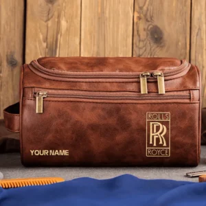 Rolls-Royce Car Exclusive Logo - Personalized Leather Toiletry Bag QTCAR120625A2ROL - Dark Brown