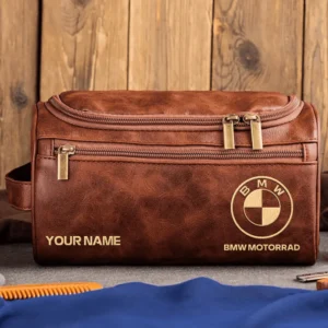 BMW Motorrad Motorcycles  Exclusive Logo - Personalized Leather Toiletry Bag QTMT180425BMW - Dark Brown