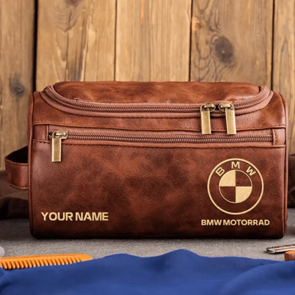 BMW Motorrad Motorcycles  Exclusive Logo - Personalized Leather Toiletry Bag QTMT180425BMW - Dark Brown