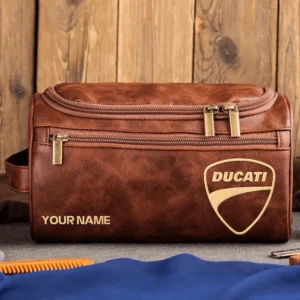 Ducati Motorcycles  Exclusive Logo - Personalized Leather Toiletry Bag QTMT180425DUC - Dark Brown