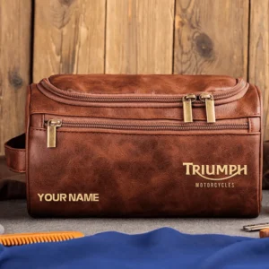 Triumph Motorcycles  Exclusive Logo - Personalized Leather Toiletry Bag QTMT180425TRIA1 - Dark Brown