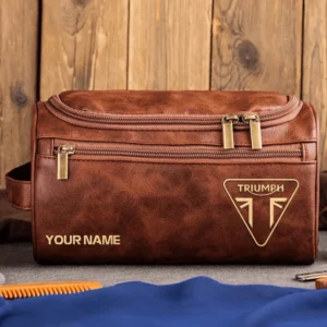 Triumph Motorcycles  Exclusive Logo - Personalized Leather Toiletry Bag QTMT180425TRIA5 - Dark Brown