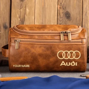 Audi Car Exclusive Logo - Personalized Leather Toiletry Bag QTCAR120625A2AUD - Light Brown