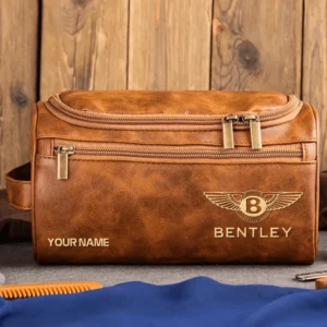 Bentley Car Exclusive Logo - Personalized Leather Toiletry Bag QTCAR120625A2BEN - Light Brown