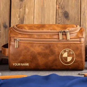 BMW Car Exclusive Logo - Personalized Leather Toiletry Bag QTCAR120625A2BMW - Light Brown