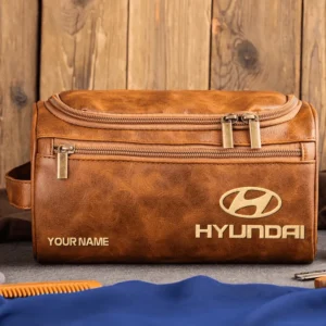 Hyundai Car Exclusive Logo - Personalized Leather Toiletry Bag QTCAR120625A2HYU - Light Brown