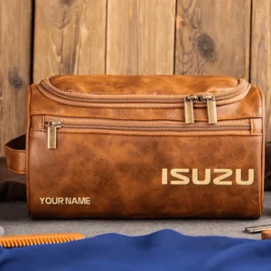 Isuzu Car Exclusive Logo - Personalized Leather Toiletry Bag QTCAR120625A2ISU - Light Brown