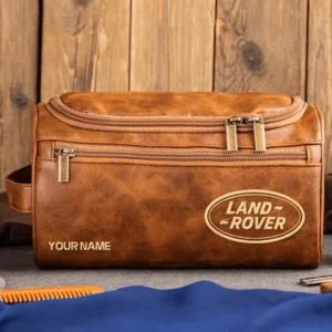 Land Rover Car Exclusive Logo - Personalized Leather Toiletry Bag QTCAR120625A2LRD - Light Brown