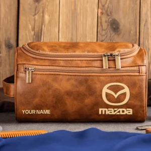 Mazda Car Exclusive Logo - Personalized Leather Toiletry Bag QTCAR120625A2MAZ - Light Brown