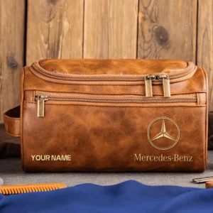 Mercedes-Benz Car Exclusive Logo - Personalized Leather Toiletry Bag QTCAR120625A2MER - Light Brown