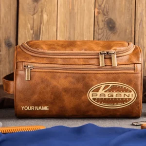Pagani Car Exclusive Logo - Personalized Leather Toiletry Bag QTCAR120625A2PAG - Light Brown