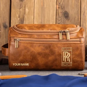Rolls-Royce Car Exclusive Logo - Personalized Leather Toiletry Bag QTCAR120625A2ROL - Light Brown