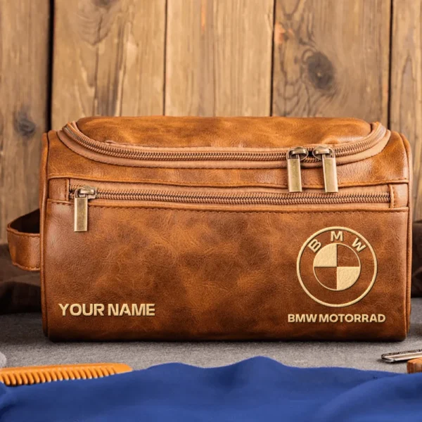 BMW Motorrad Motorcycles  Exclusive Logo - Personalized Leather Toiletry Bag QTMT180425BMW - Light Brown