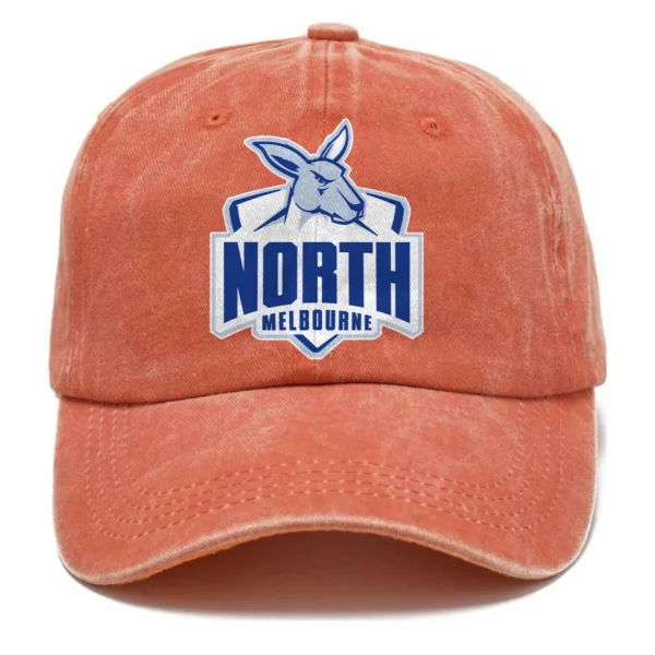North Melbourne Kangaroos AFL Exclusive Logo Washed Cotton Baseball Cap - Printed With Box HOAFL100525BC01NMFC - Orange